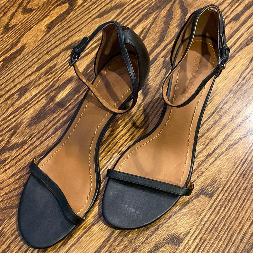 Coach Women’s 9 Black Heel Sandals Ankle Strap Faux Leather - Picture 1 of 7